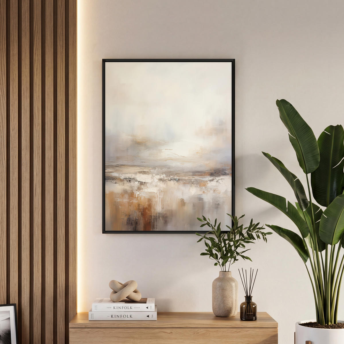 LEINWAND Bilder mit Rahmen - Kunst - Industriell - Grau - Braun - Abstrakt - 50x70 - Sandfarben, Textil (50/70cm) - MuchoWow