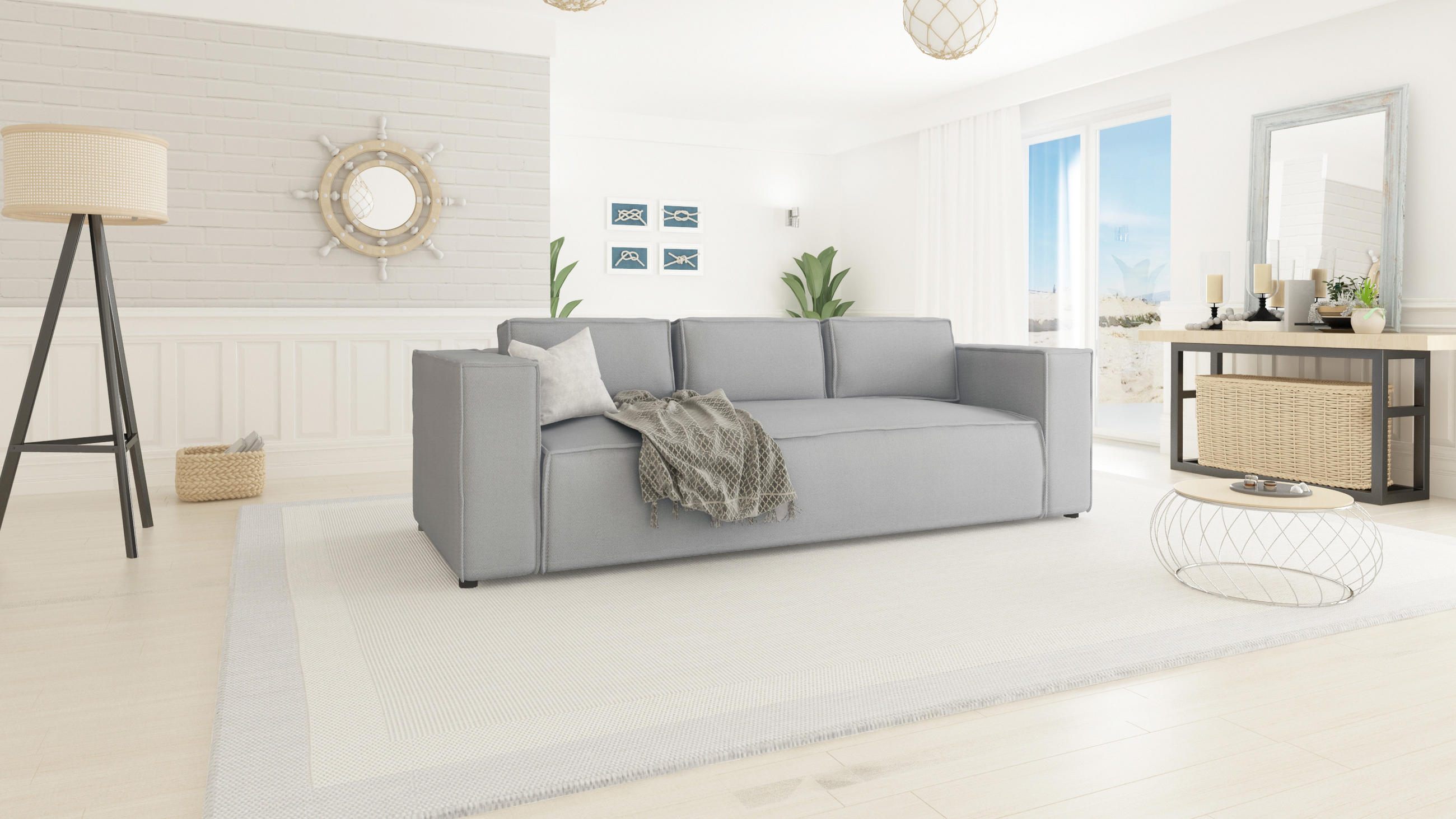 3-SITZER-SOFA Zenith Grau Luxusmicrofaser - Braun/Grau, Holz/Textil (230/64/92cm) - S-Style Möbel