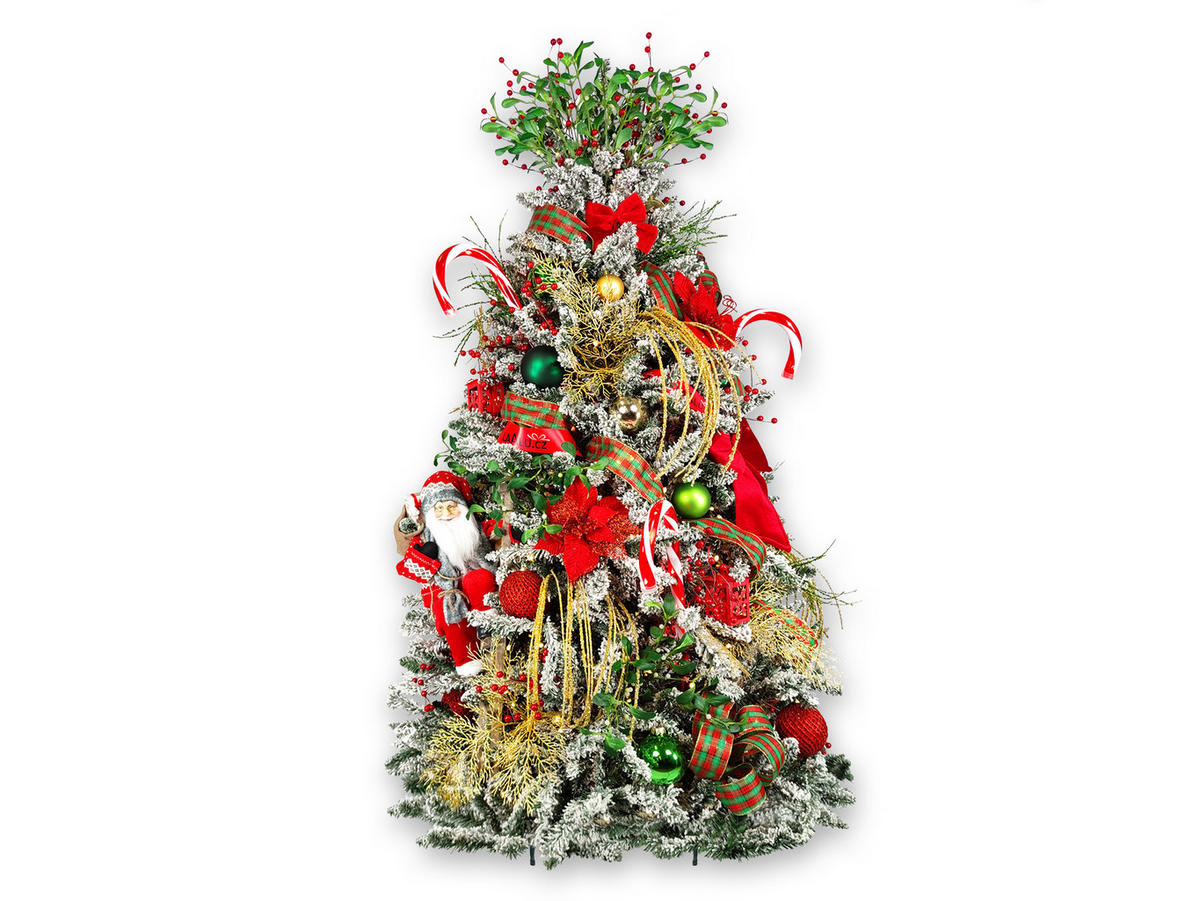 LAALU WEIHNACHTSBAUM geschmückt künstlich mit 87 Ornamenten SANTA CLAUS 150 cm Baum mit Ständer und Weihnachtsornamenten - Rot/Goldfarben, Kunststoff (150cm) - LAALU