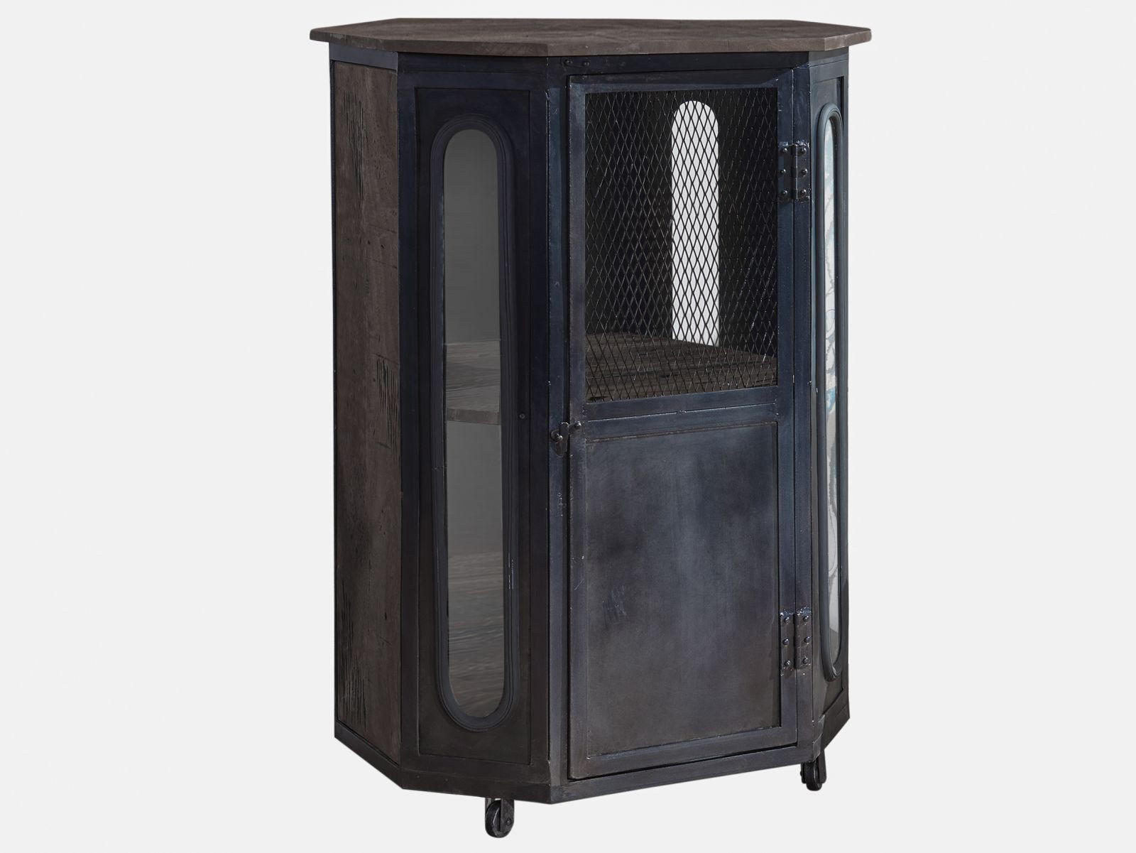 VITRINE Mango 76x60x120 grau lackiert RAILWAY #2330 - Grau, Holz (76/120/60cm) - Massivmoebel24