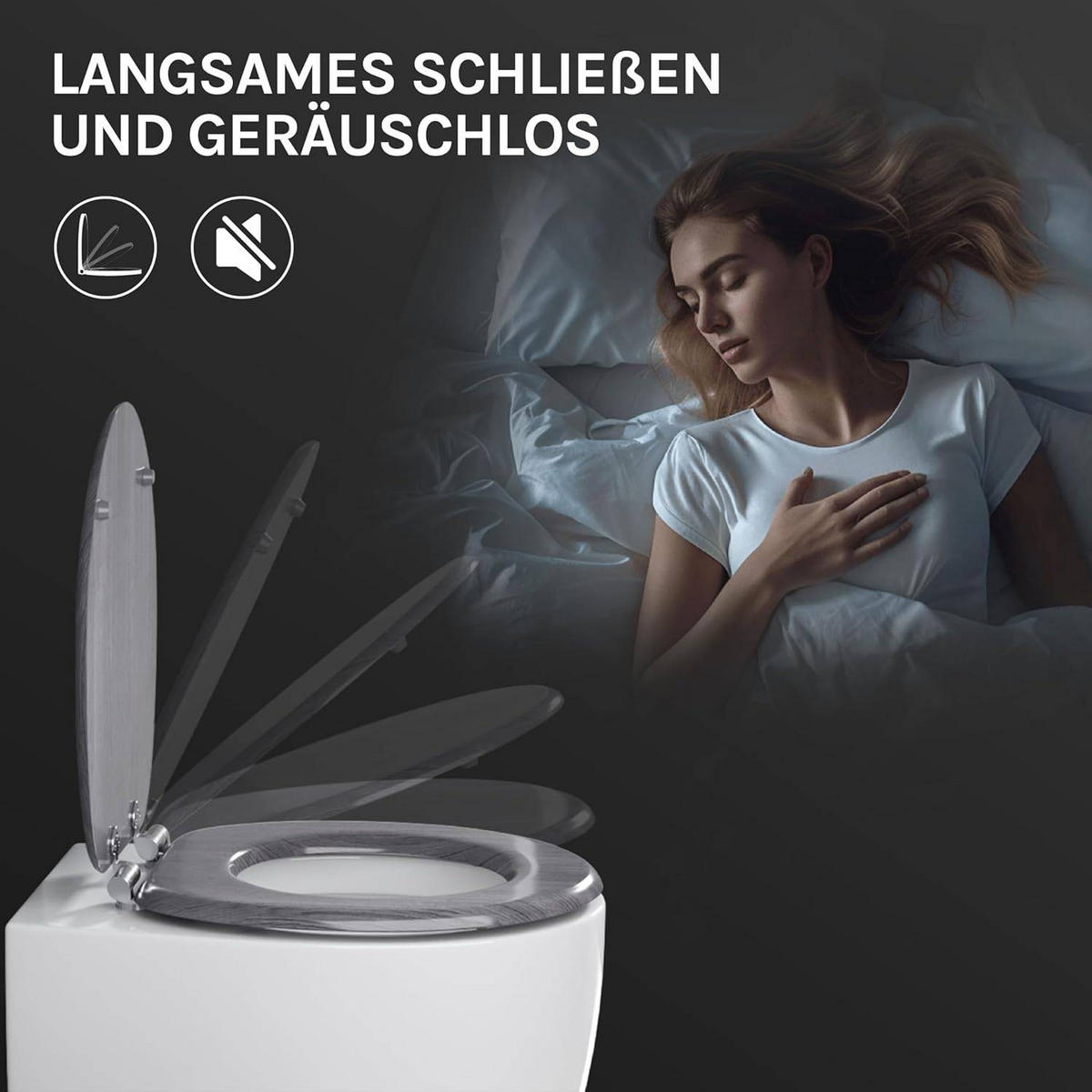 WC SITZ mit Absenkautomatik, MDF Holzkern, Antibakteriell - Grau, Holzwerkstoff (37/2.5/43cm) - Woltu