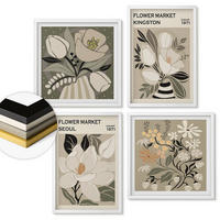 WANDBILDER 4er-Set - 50x50 cm & 40x60 cm Weißer Rahmen - Kingston Seoul Retro-Blumen - Weiß, Kunststoff (50/50cm) - ArtPrintCave