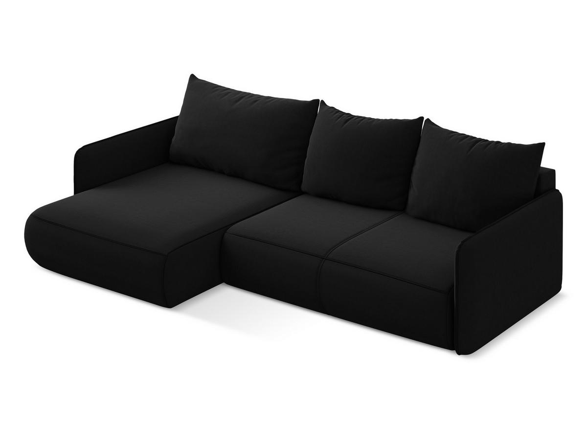 ECKSOFA mit Schlaffunktion Samt Stoff Schwarz - Schwarz, Kunststoff/Textil (148/240cm) - Makamii