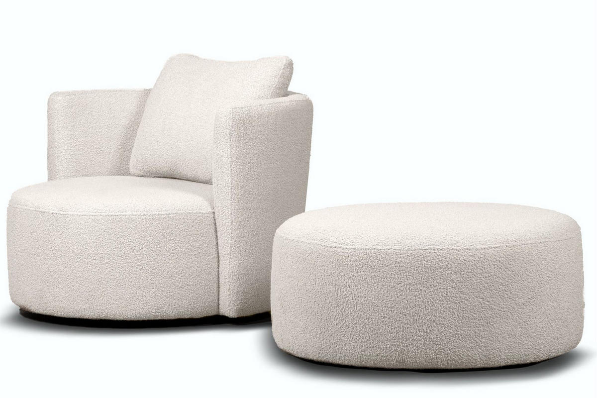 DREHSESSEL RAGGI 360° Drehfunktion mit inklusive dekorativem Kissen, Weiß - Weiß, Textil (92/75/94cm) - KONSIMO®