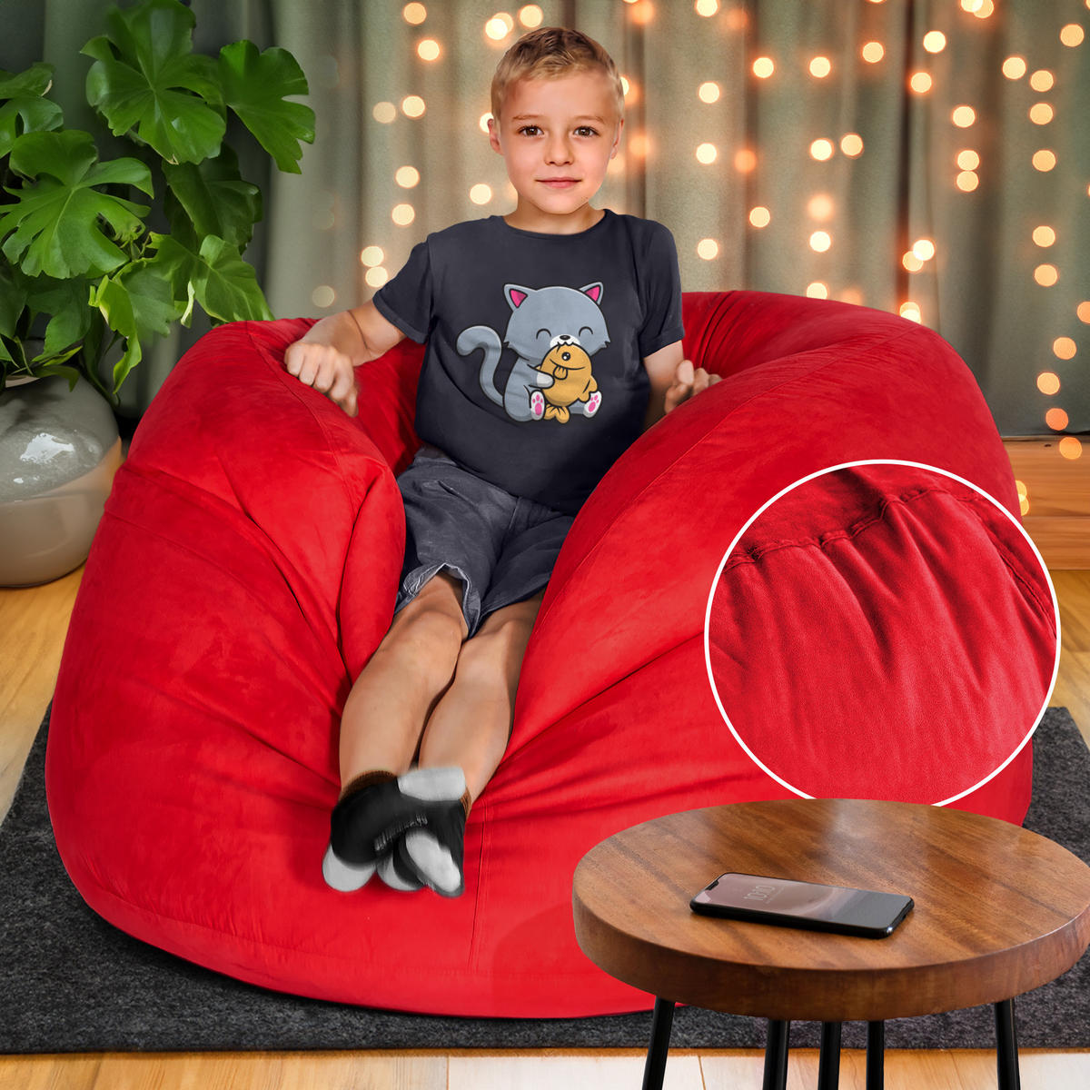 RIESEN-SITZSACK XXL JUMBO Velours 4ft - Rot, Textil (120/70/120cm) - Green Bean