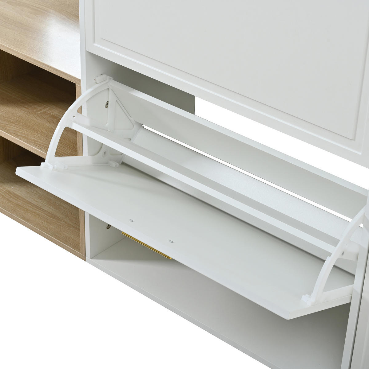 SCHUHSCHRANK aus Spanplatte 139,5x35x166cm in Weiß mit 4-teiligem - Weiß, Holzwerkstoff (139.5/166/35cm) - Modfu