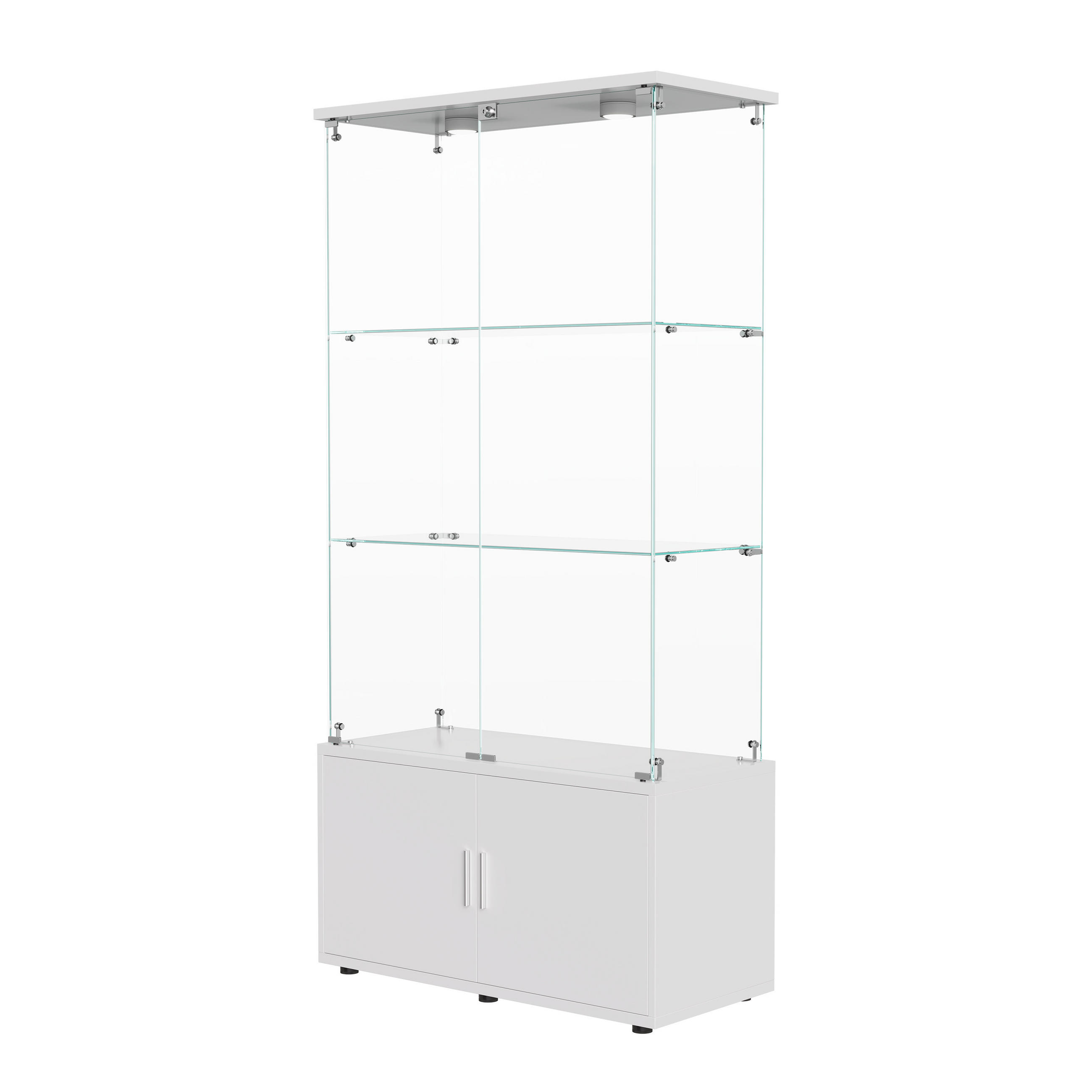 VITRINE Weiß, LED, 4 Türen, 4 Böden, 2 verstellbare Böden - Weiß, Holz (78/164/35cm)