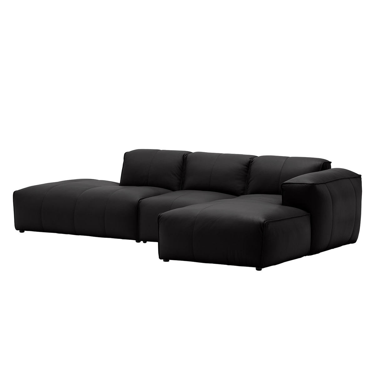 ECKSOFA mit Chaiselongue - Schwarz, Leder/Kunststoff (290/173cm) - home24