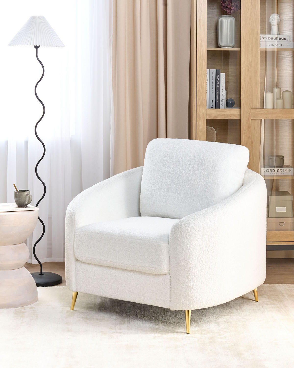 SESSEL Bouclé Weiß Trosa - Goldfarben/Weiß, Textil (100/88/86cm) - Beliani