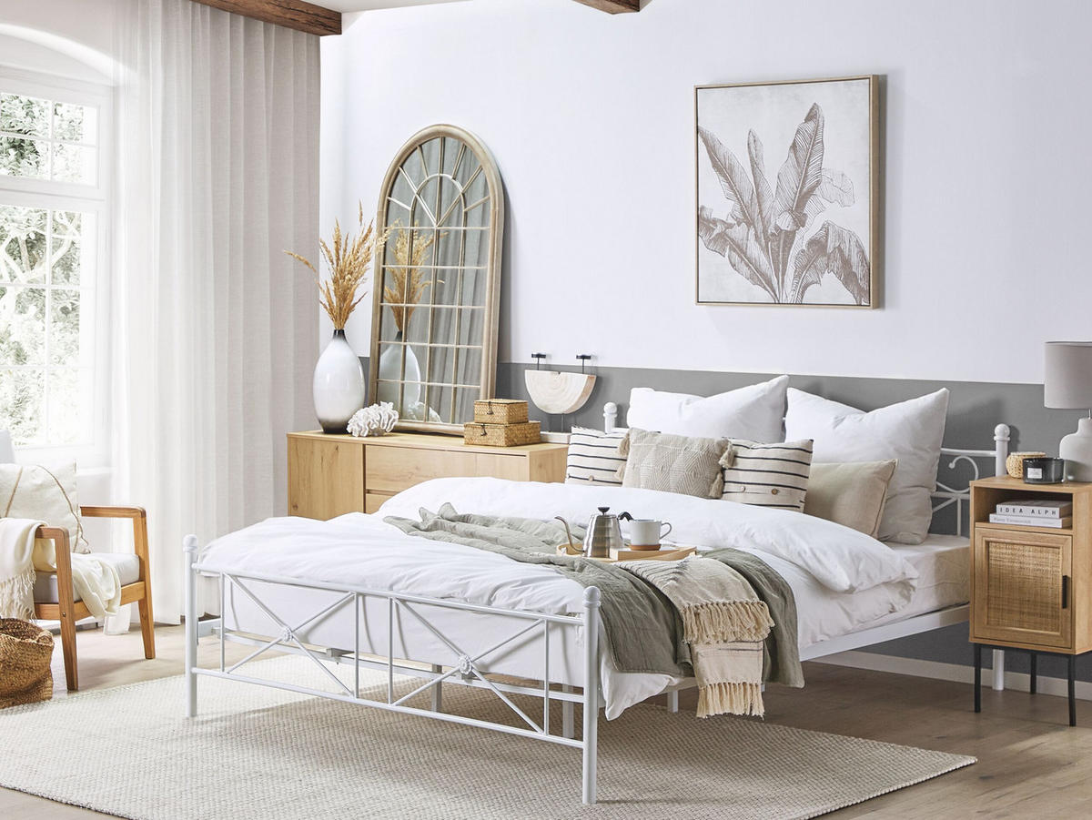 BETT mit Lattenrost 180x200 cm Weiß Rodez - Weiß, Metall (180/200cm) - Beliani