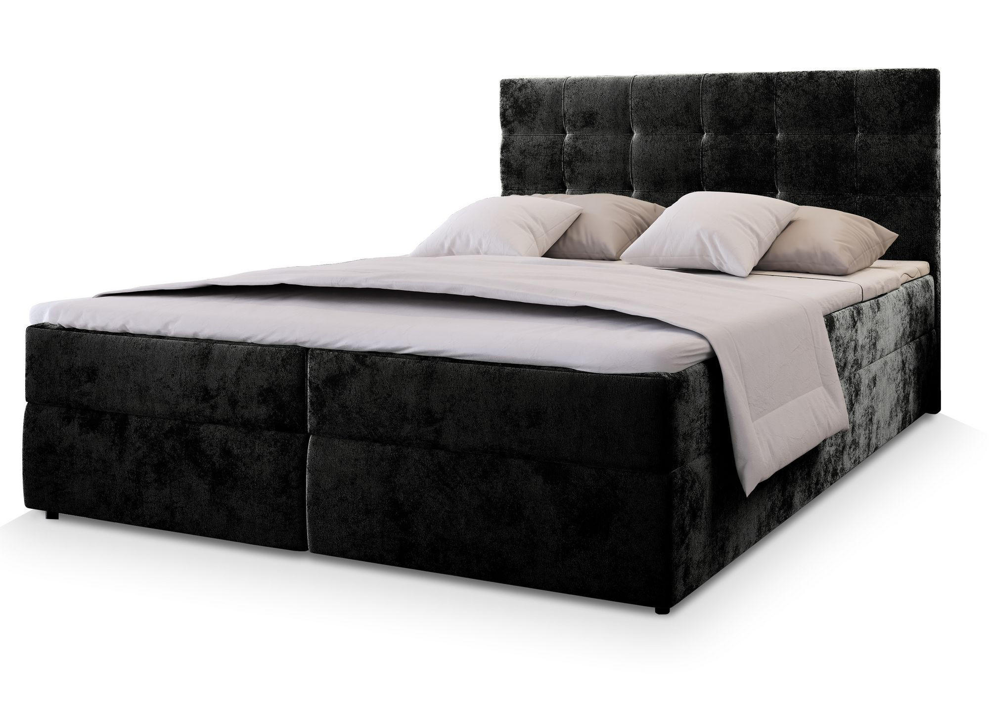 BOXBETT GLOS K 160x200 cm mit Matratze und Topper - Schwarz - Schwarz, Holz (160/200cm) - MASSENO