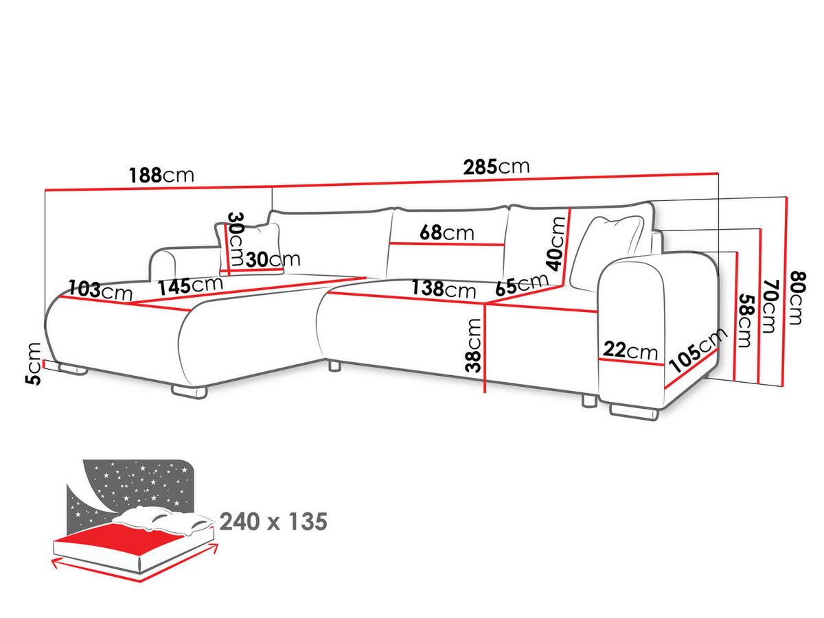 ECKSOFA Merkos - Beige/Schwarz, Holz/Textil (285/188cm) - MIRJAN24