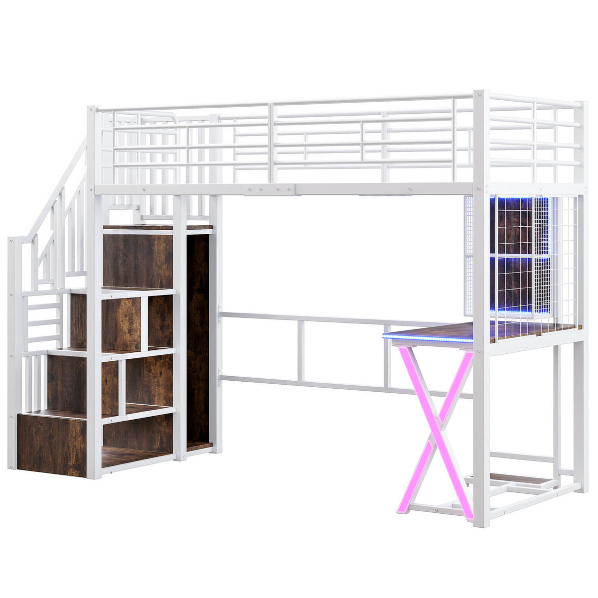 HOCHBETT mit Schreibtisch 90x200 cm Metall/MDF Weiß - Weiß, Metall (90/200cm) - Meubliv