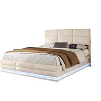 BOXBETT 160/200 mit Bettkasten, LED, USB/Typ C-Ladeanschluss,Samt,Beige - Beige, Holz (160/200cm) - LVHOM
