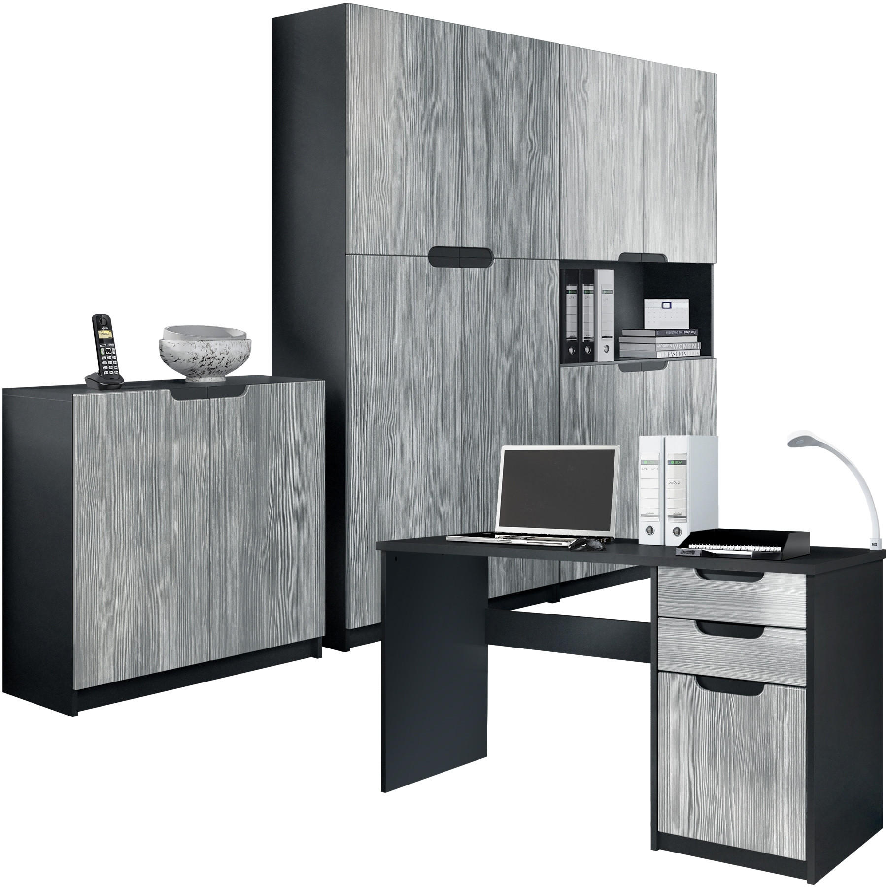 BÜROMÖBELSET Logan Fronten in Avola-Anthrazit - Anthrazit, Holzwerkstoff (246/185/60cm) - Vladon