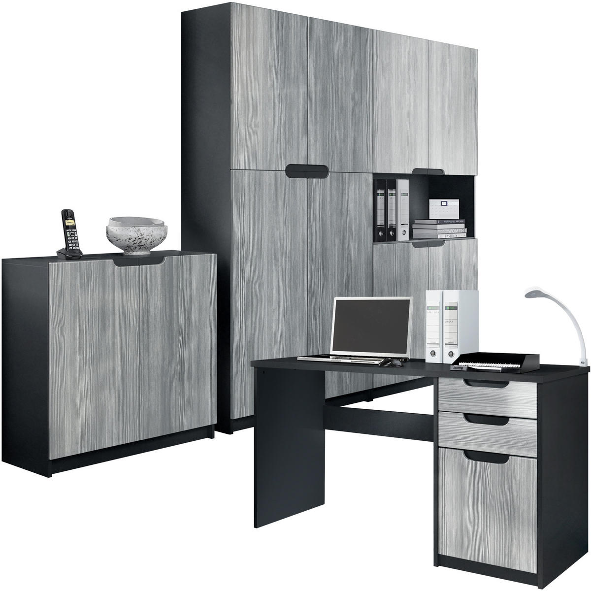 BÜROMÖBELSET Logan Fronten in Avola-Anthrazit - Anthrazit, Holzwerkstoff (246/185/60cm) - Vladon