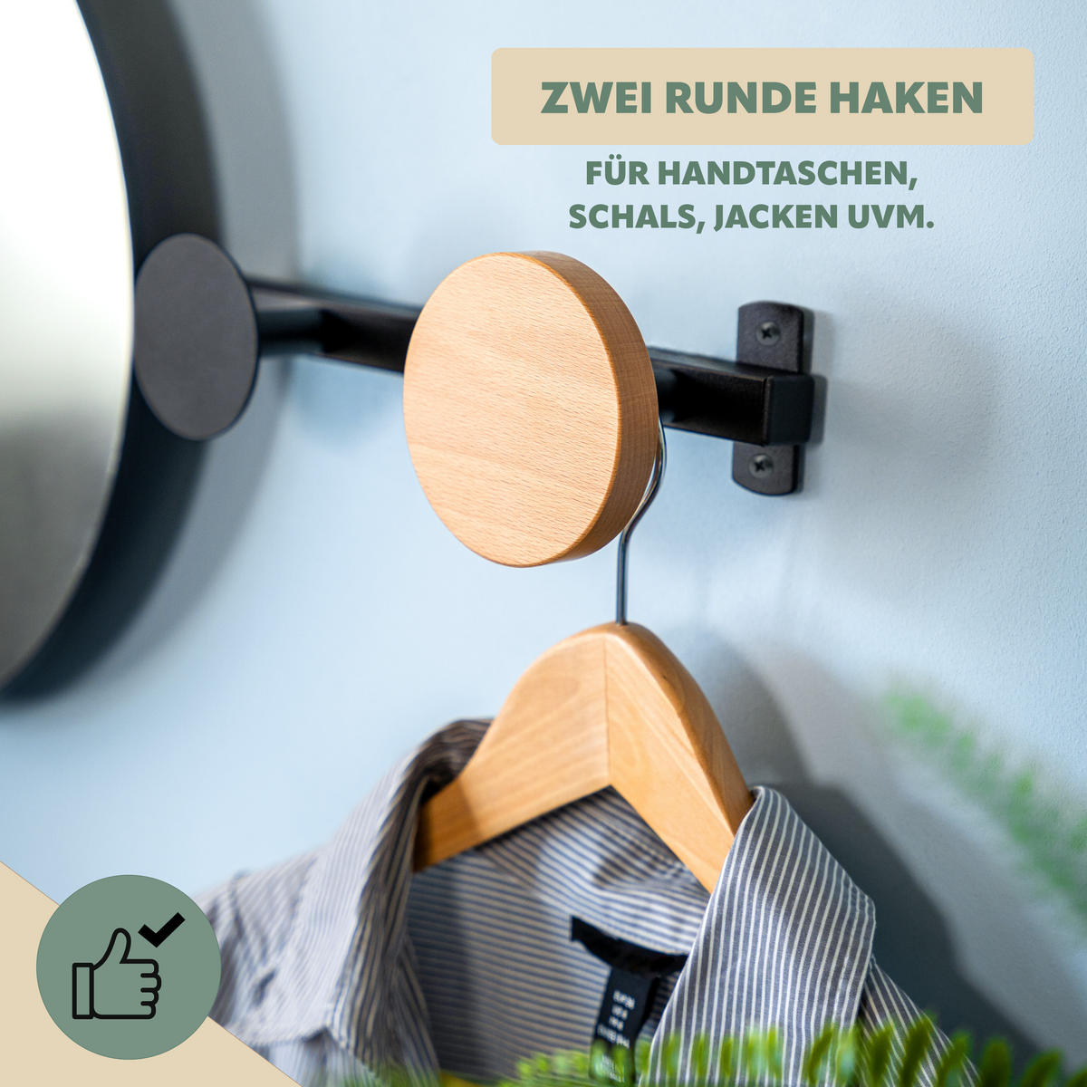 WANDSPIEGEL inkl. Garderobenhaken - Schwarz, Metall (63.5/35.5/5cm) - bremermann