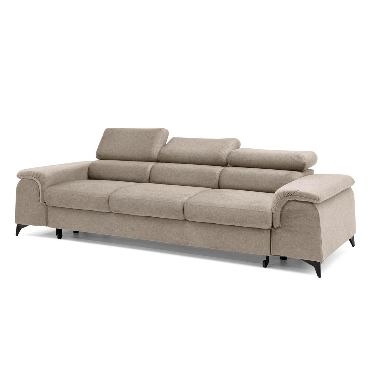 3-SITZER Sofa PLAZA mit Schlaffunktion 127x195 Velours Beige - Beige/Schwarz, Holz/Textil (260/90/100cm) - Muffo