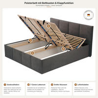 POLSTERBETT Dalas Anthrazit 160 x 200 x 40 cm Bettkasten Mit hochwertiger Matratze H3 (bis 120 kg) und Lattenrost - Anthrazit, Holz (160/200cm) - Halmon Schlafkomfort Betten 