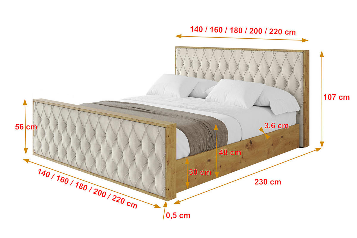 POLSTERBETT mit Bettkasten, Fußteil und Lattenrost, Boxbett ohne Matratze - ENZO5-Z 200x200 Beige - Beige, Holzwerkstoff/Textil (200/200cm) - ALTDECOR
