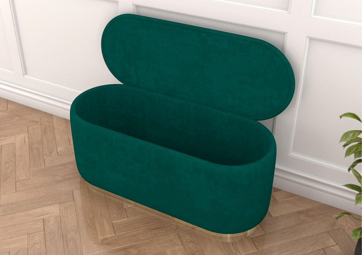 POUF Scarlett mit Stauraum, goldene Basis, 110/47/45 cm, Grün - Goldfarben/Grün, Holzwerkstoff/Textil (110/47/45cm) - Dancan