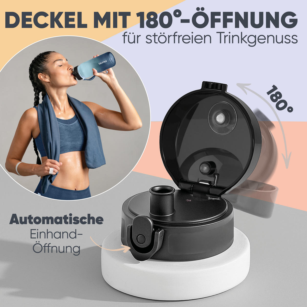 TRINKFLASCHE 0,5L - auslaufsichere - 1-Klick-Verschluss - BPA - freie - Grau-Blau - Blaugrau, Kunststoff (0.5L) - Blumtal