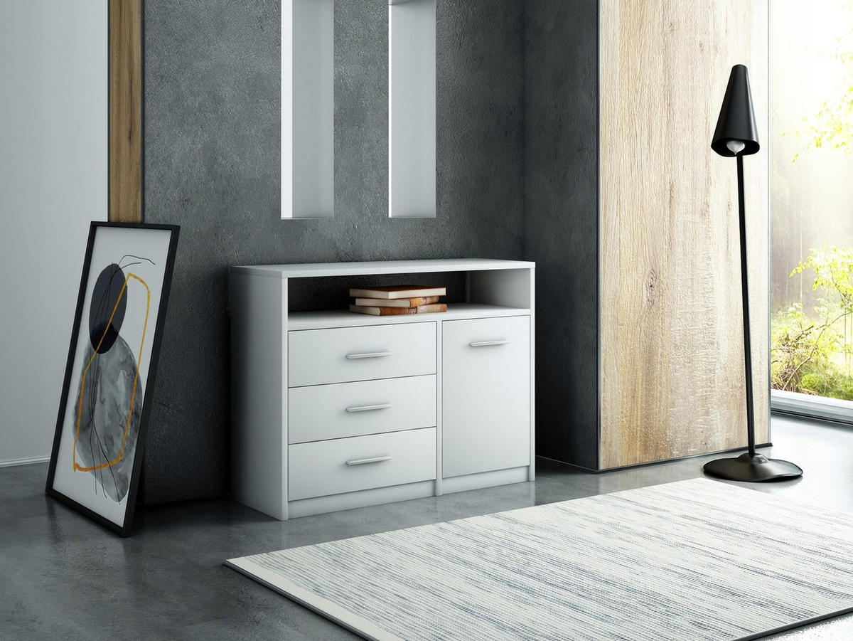 KOMMODE Bodo 1D3SO Weiß 98/35/75 cm - Weiß, Holzwerkstoff (98/75/35cm) - Matkam Möbel