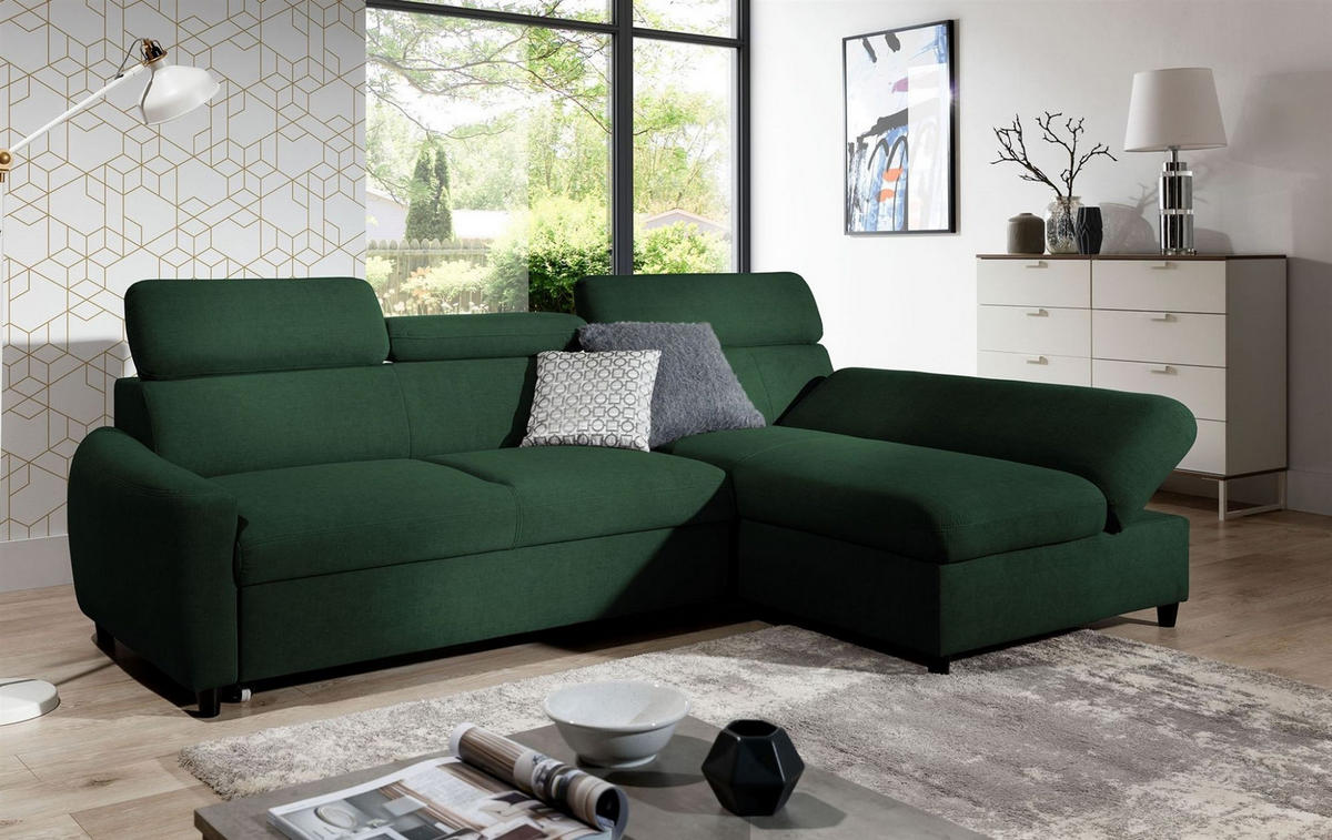 ECKSOFA Schlafsofa Anton Xs In Esito - Dunkelgrün, Holzwerkstoff/Textil (260/170cm) - Fun Möbel