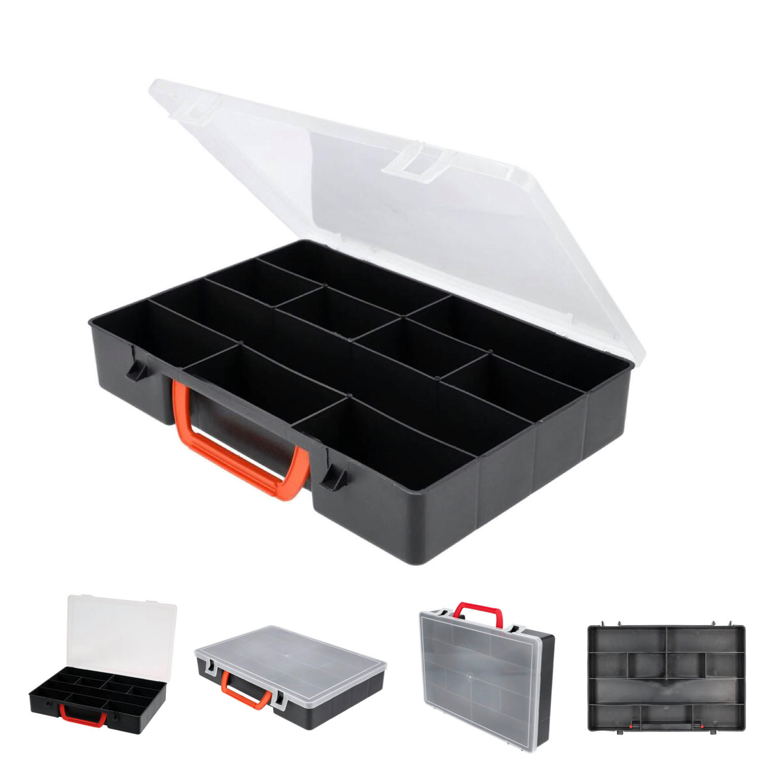 SORTIMENTSKASTEN 300x220x55 Aufbewahrungsbox, Sortierbox, Organizer, 10 Fächer - Schwarz, Kunststoff (30/6/21cm) - TRIZERATOP
