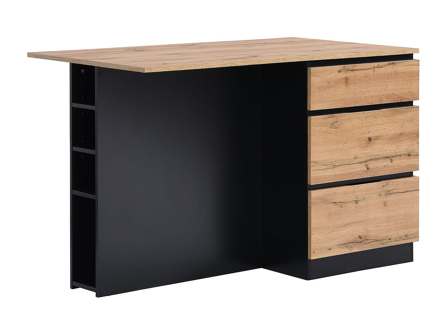 KÜCHENINSEL mit 6 Schubladen & 4 Ablagefächern aus MDF - Holzfarben hell & Schwarz - POMARELA - Schwarz, Holz (140/91/80cm) - Vente-Unique