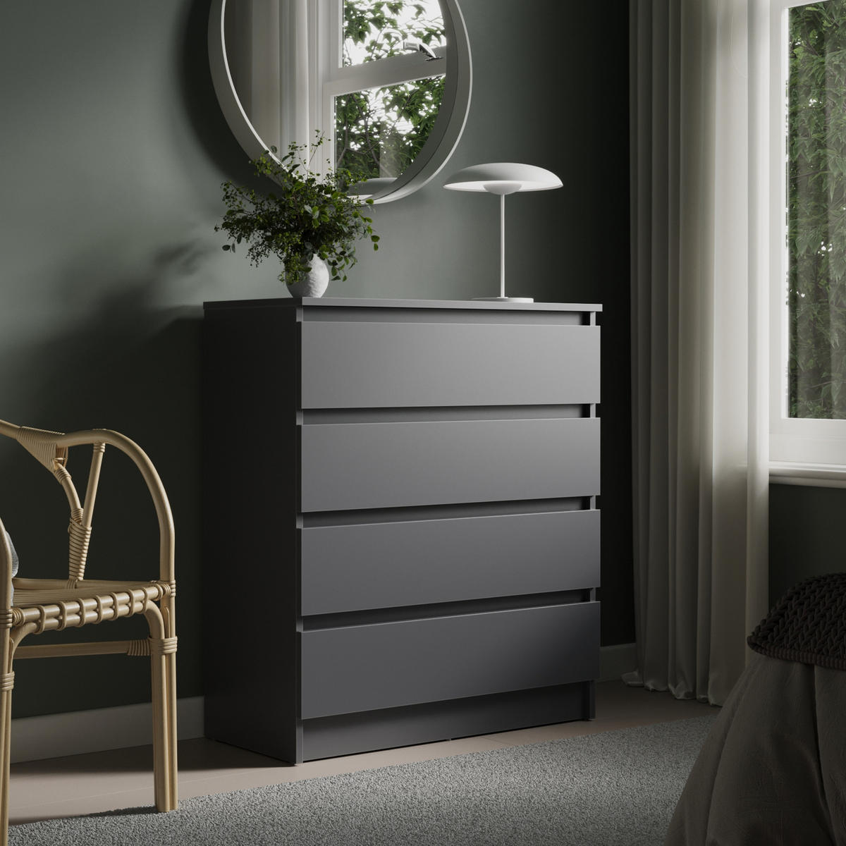 KOMMODE mit 4 Schubladen 76cm breit in Anthrazit - Anthrazit, Holzwerkstoff (76/87/35cm) - Home Collective
