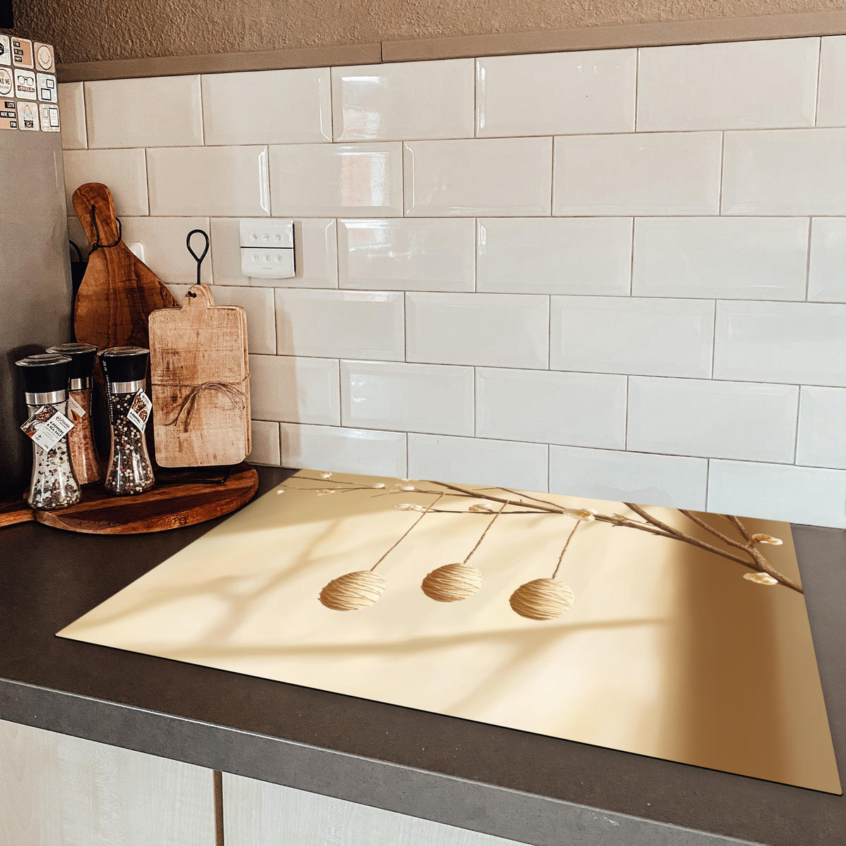 HERDABDECKPLATTE Beige - Osterkuchen - Eier Herdabdeckung Induktionsfeld 75x52 cm - Beige, Kunststoff (75/52/0.2cm) - MuchoWow