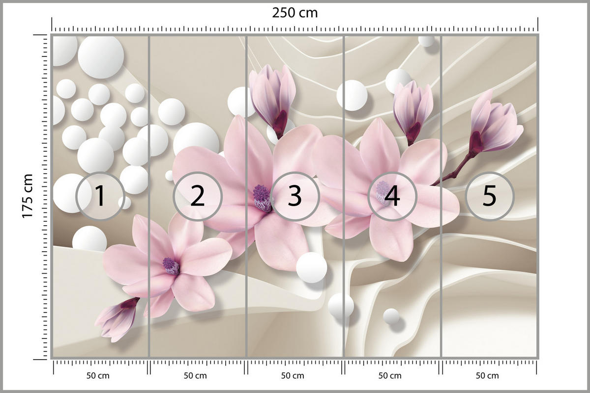 FOTOTAPETE für Wohnzimmer BLUMEN Magnolien ROSA Welliges Raumhintergrund 250x175 - Beige/Rosa, Papier (250/175cm) - Muralo