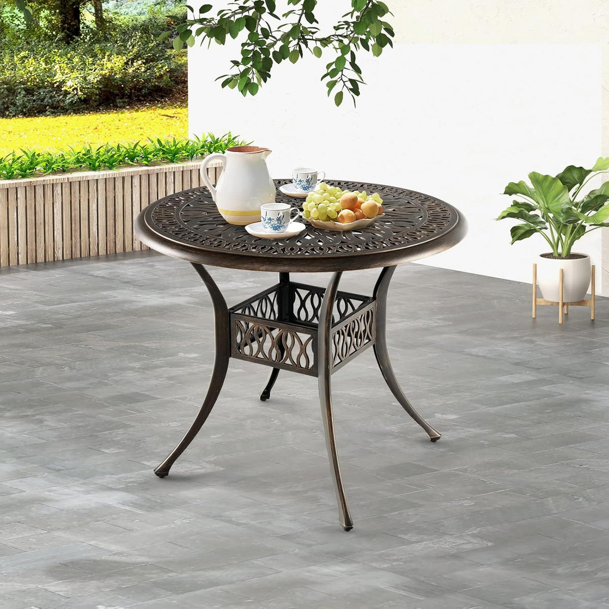 UTEBORD Antikbrunt - Bronsfärgad, Metall (90/90/74cm) - COSTWAY