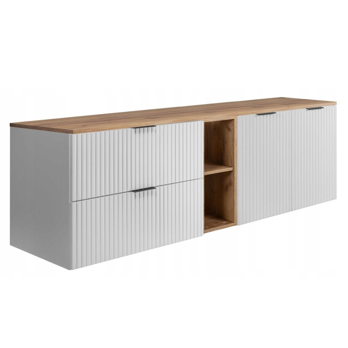 WASCHBECKUNTERSCHRANK FLOW mit Regal + Platte Weiß matt 160/57/46 cm - Weiß, Holzwerkstoff (160/57/46cm) - Rodan
