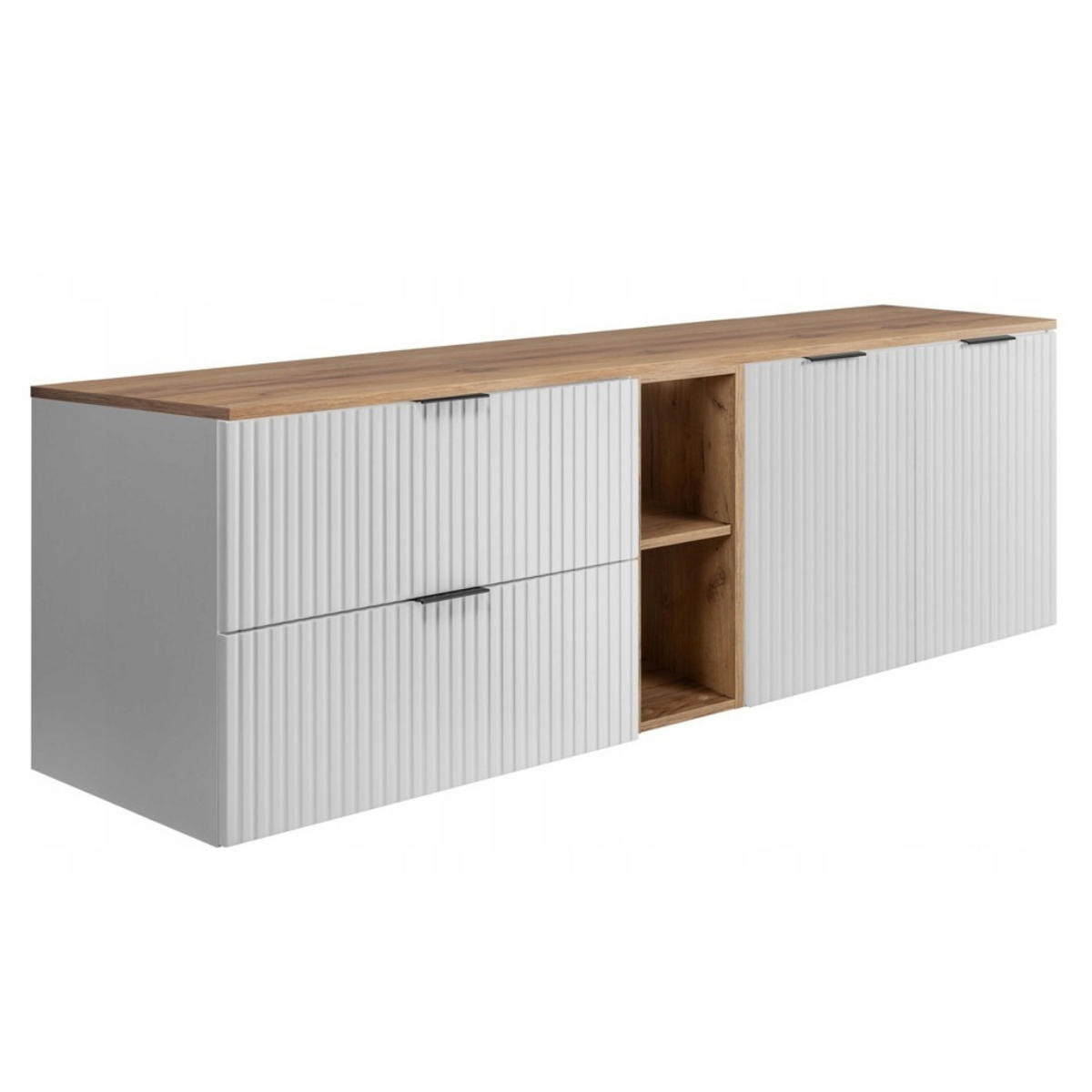 WASCHBECKUNTERSCHRANK FLOW mit Regal + Platte Weiß matt 160/57/46 cm - Weiß, Holzwerkstoff (160/57/46cm) - Rodan