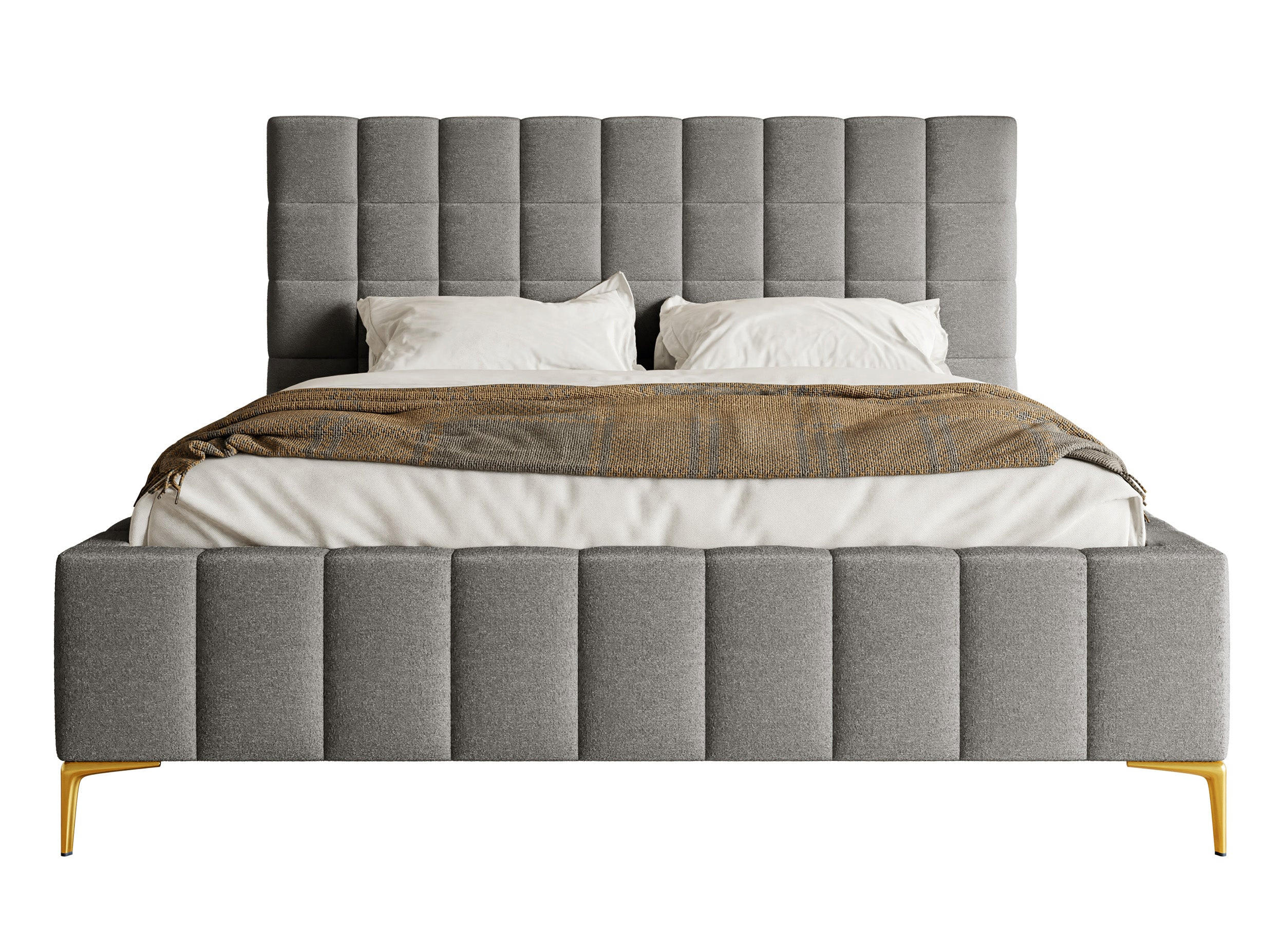 POLSTERBETT Szejlo Grau Chenille 180 cm - Goldfarben/Grau, Textil/Metall (180/200cm) - Selsey