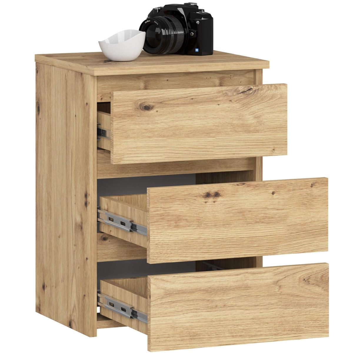 NACHTSCHRANK Eiche Artisan 40x35x57 cm - Schwarz Hochglanz/Eiche Artisan, Holzwerkstoff (40/57/35cm) - Akord