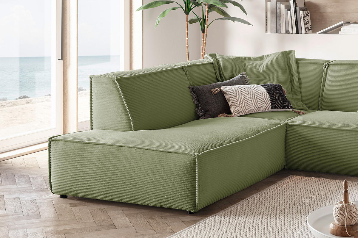ECKSOFA SAMU Grün Cord - Schwarz/Olivgrün, Textil (254/224cm) - KAWOLA