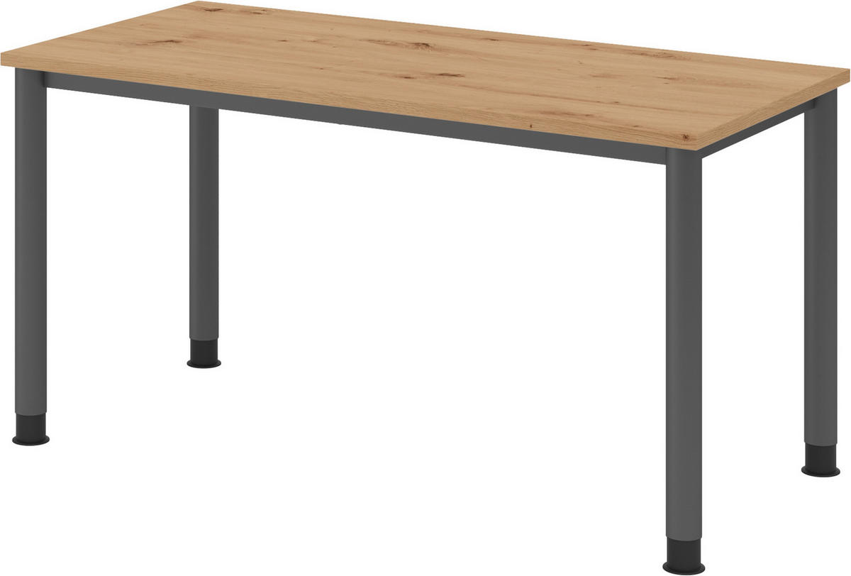 SCHREIBTISCH Serie-H (Mini) 67,2/140/74 cm in Wildeiche/Graphitfarben - Wildeiche/Graphitfarben, Holzwerkstoff (67.2/140/74cm) - bümö