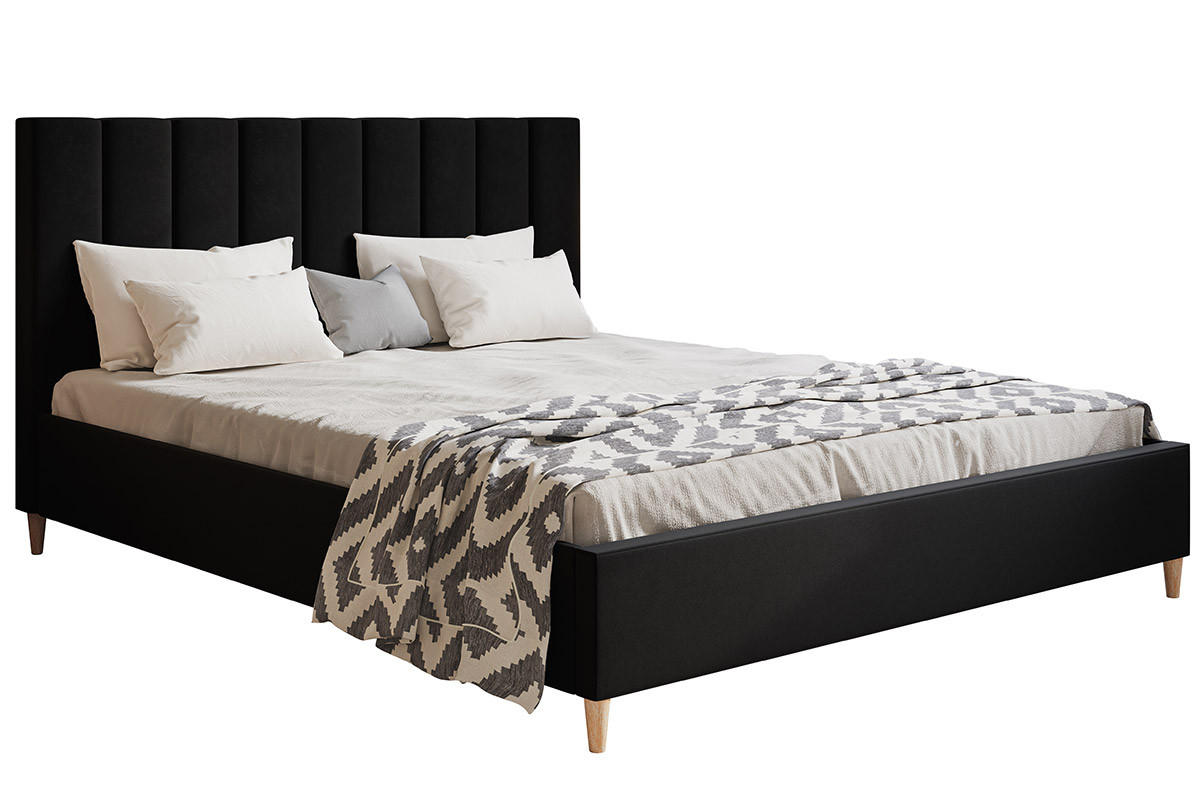 BETT Schwarz LUXO 2 Gepolstert Auf Holzbeinen 120x200 cm - Schwarz, Textil (120/200cm) - Sepro Meble