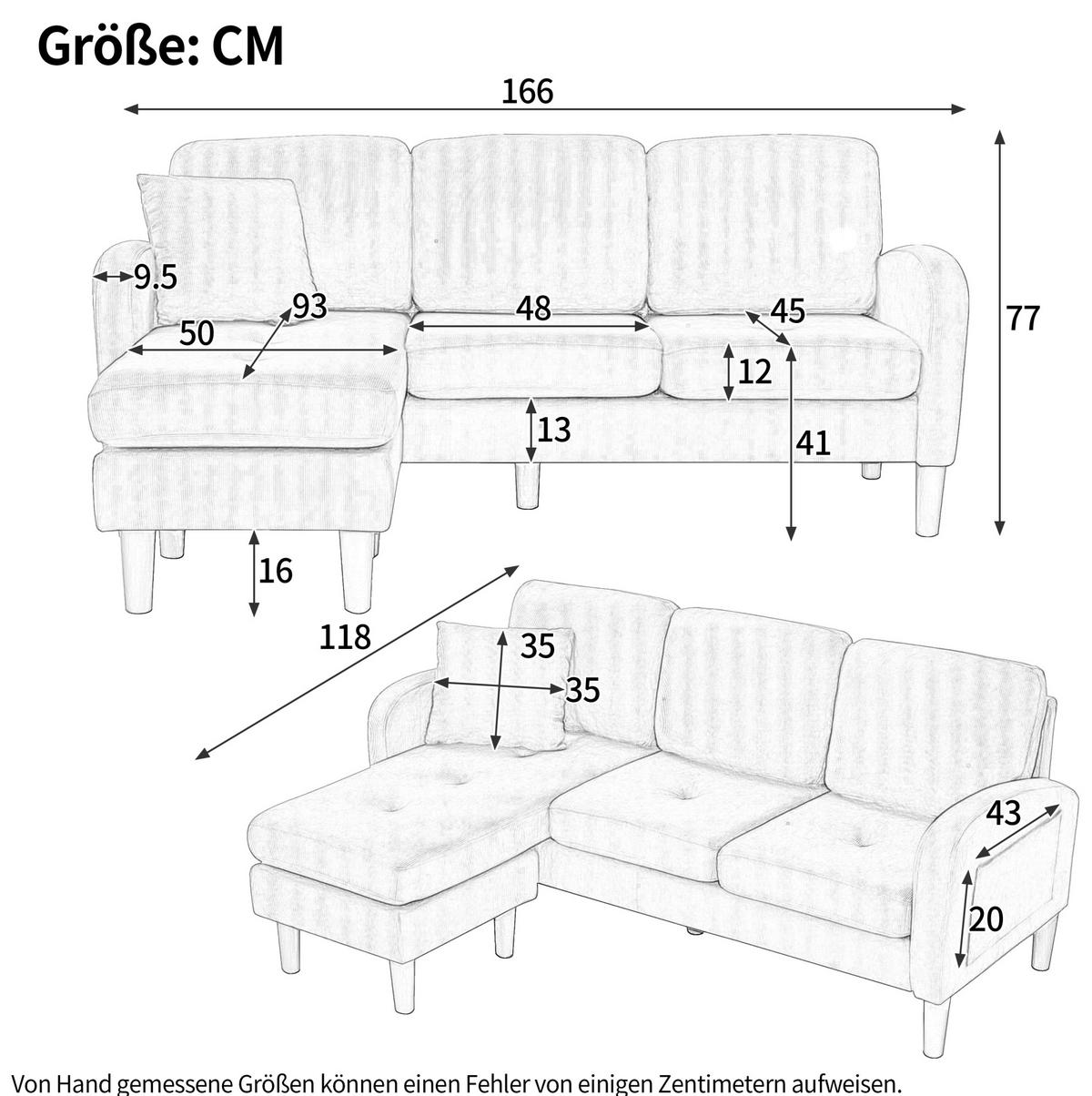 SOFA modular mit Chaiselongue 166 x 118 x 77 cm Hellbeige - Weiß, Holz (118/166cm) - Meubliv