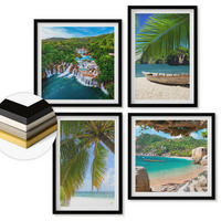 WANDBILDER 4er-Set - 50x50 cm & 40x60 cm Schwarzer Rahmen - Strand, Boot, Wasserfälle, Palmen - Schwarz, Kunststoff (50/50cm) - ArtPrintCave