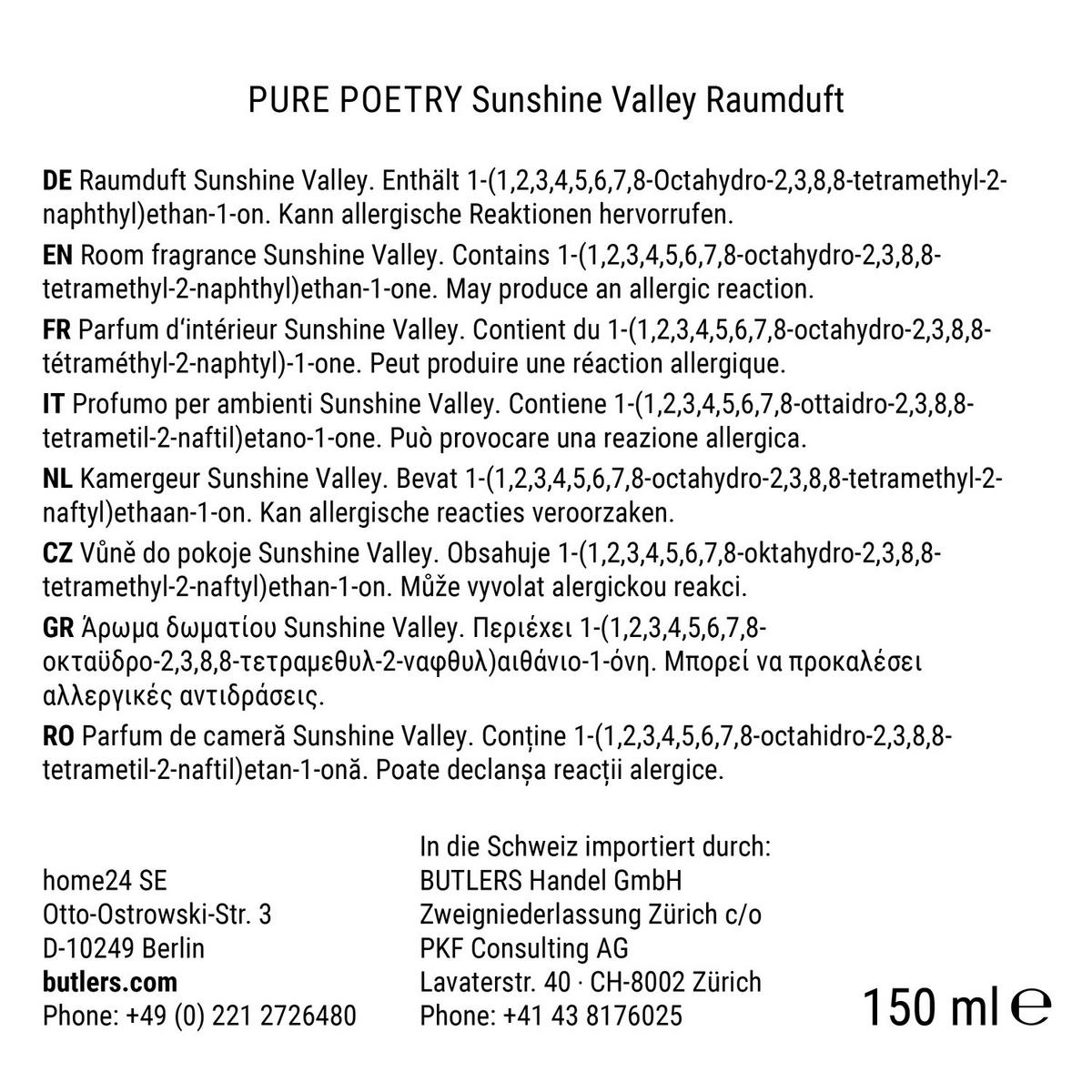 RAUMDUFT Pure Poetry Sunshine Valley 300ml - Orange, Glas (6/20/6cm) - Butlers