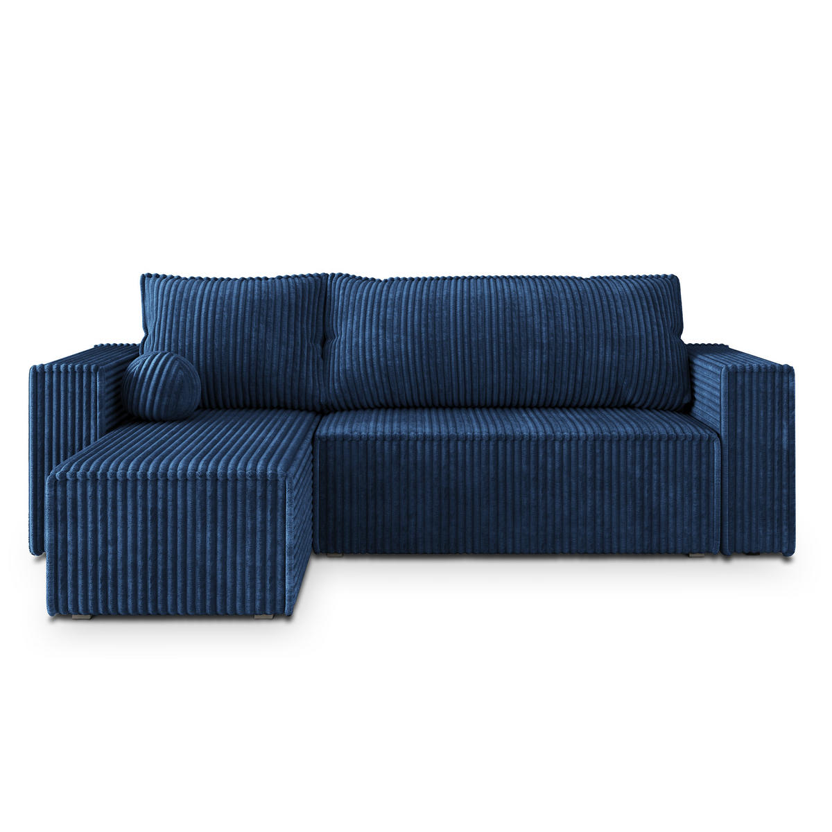 ECKSOFA RAVELO T Blau Kordstoff mit Schlaffunktion - Blau, Holz (240/140cm) - MASSENO