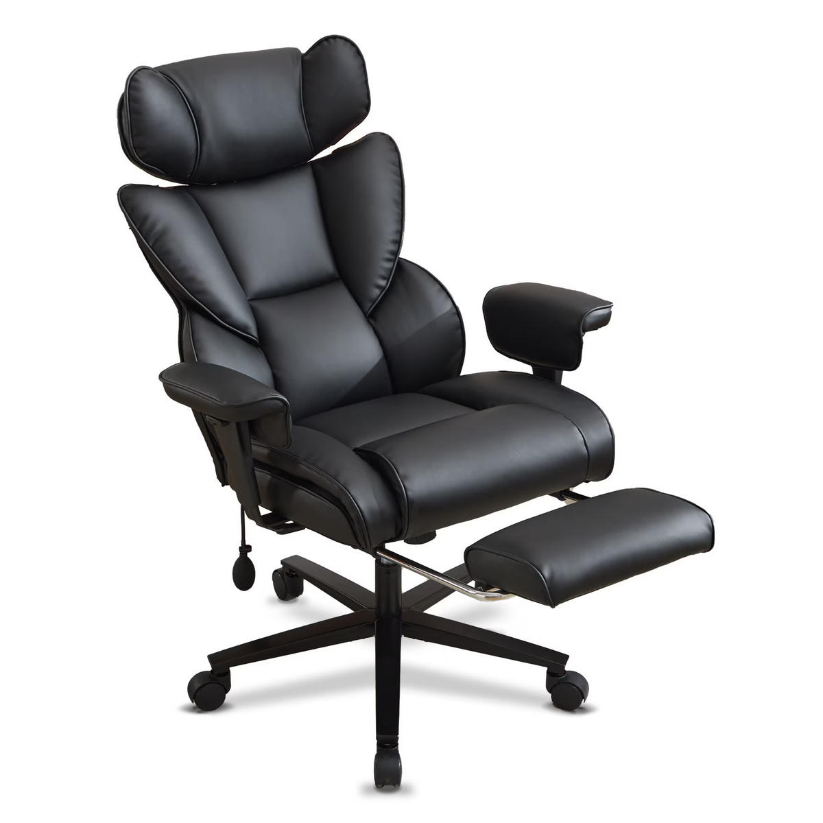CHEFSESSEL DE-40949 mit Fußstütze und Lendenluftkissen Schwarz - Schwarz, Metall (56/121/52cm) - ComfortXL