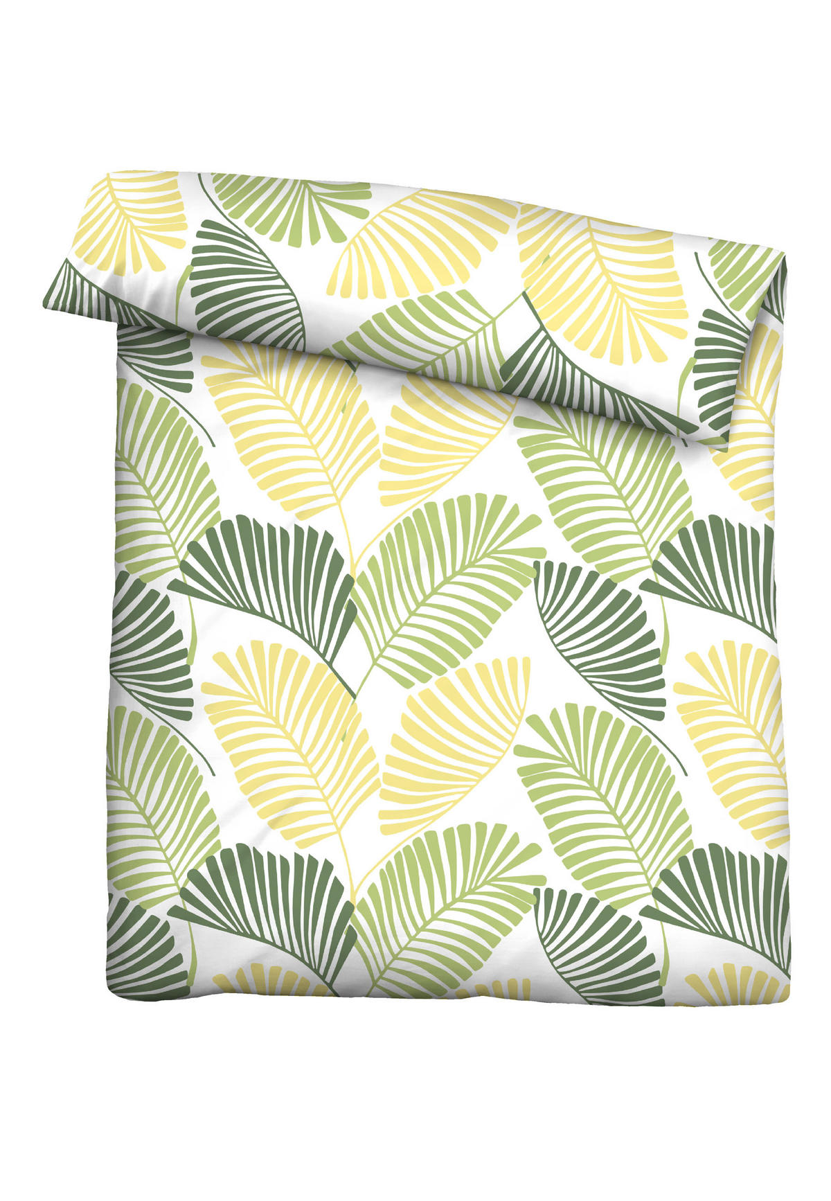 BETTWÄSCHE-GARNITUR Seersucker Palmwedel pistaziengrün, 155x220 cm + 80x80 cm - Hellgrün, Textil (155/220cm) - Castell