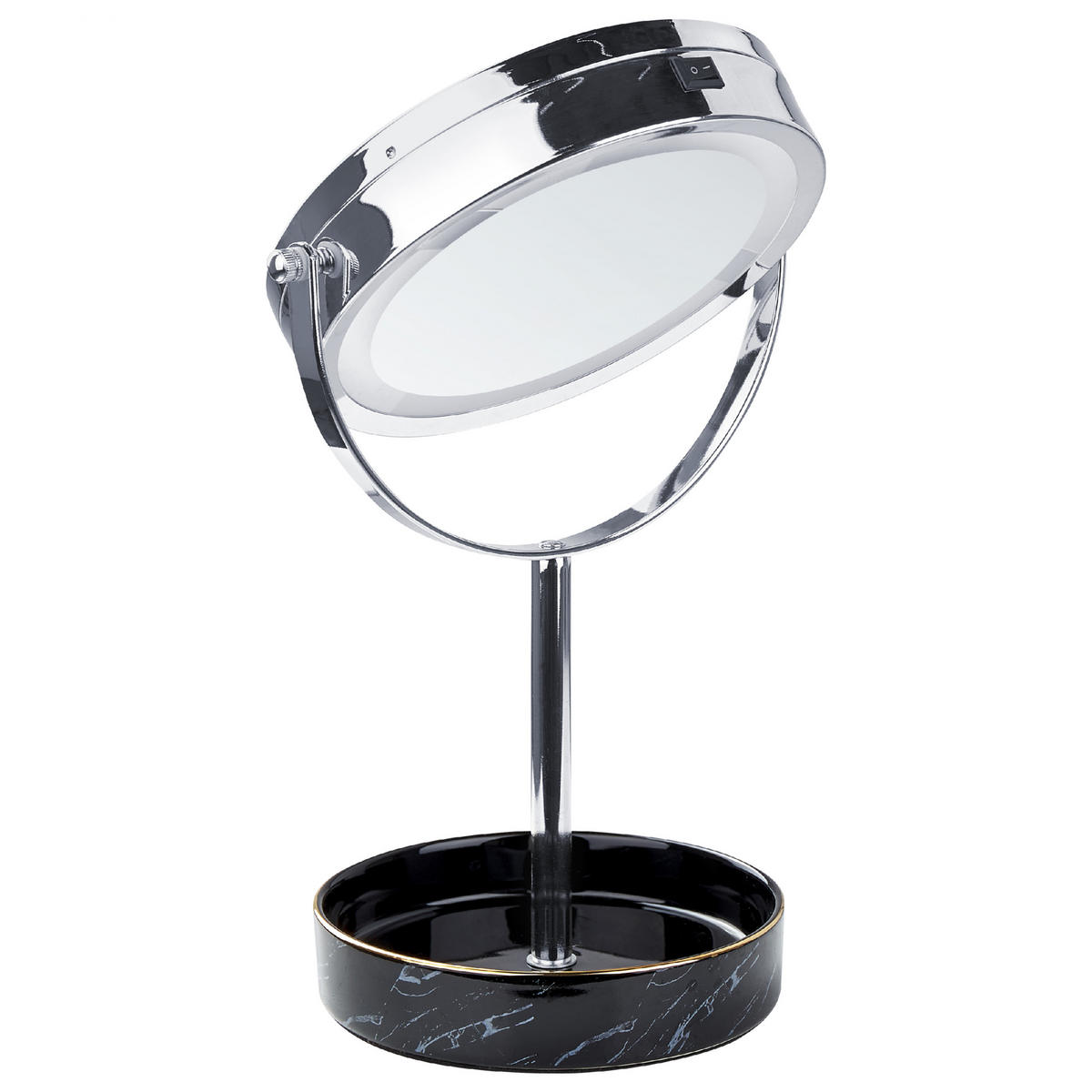 KOSMETIKSPIEGEL silber/schwarz mit LED-Beleuchtung 20 cm Savoie - Silberfarben/Schwarz, Metall (20/34/15cm) - Beliani