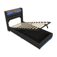 POLSTERBETT 90x200 cm PU mit RGB-LED, Stauraum und Ladefunktion - Schwarz, Holz (90/200cm) - SHOPENTRA