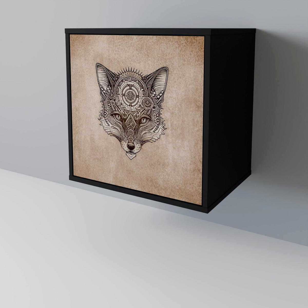 SIDEBOARD STEAMPUNK CLAN, Schwarz, 57,5x42x75,5 cm, Goldfarbene Metallfüße - Goldfarben/Multicolor, Holzwerkstoff/Metall (57.5/75.5/42cm) - SpaceRebels